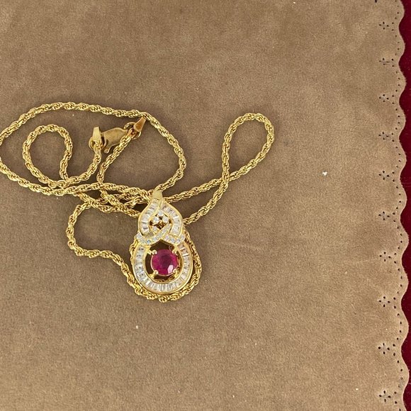 Red Ruby Necklace 2.55ctw Ruby & White Sapphire Pendant Necklace - Picture 3 of 5